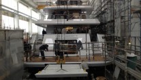 Luxury motor yacht Param Jamuna IV being prepared for her launch
